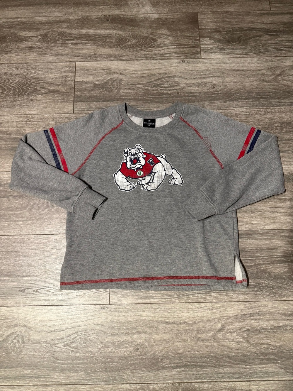 Colosseum Gray Crewneck Sweatshirt with Red Bulldog Graphic